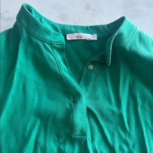 ADAY emerald green with round collar or open to give v neck shape.